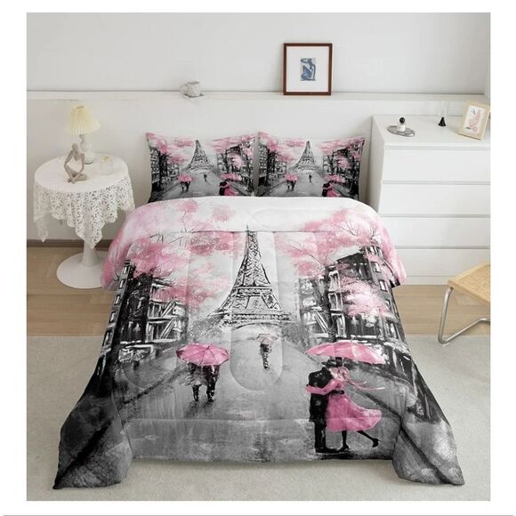 Paris Comforter Set Eiffel Tower Bedding Set Twin - Picture 1 of 2